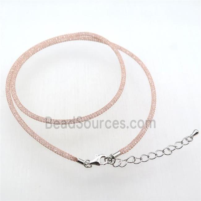 copper mesh nceklace chain with rhinestone, rose gold