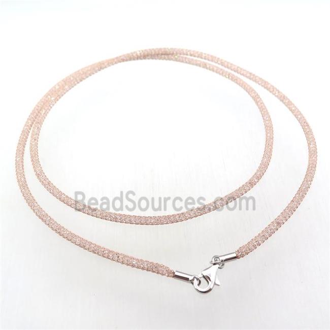 copper mesh nceklace chain with rhinestone, rose gold