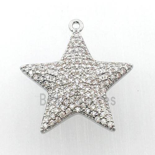 copper star pendant pave zircon, platinum plated