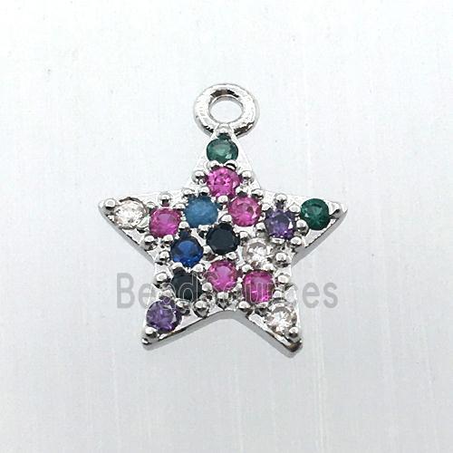 copper star pendant pave zircon, platinum plated