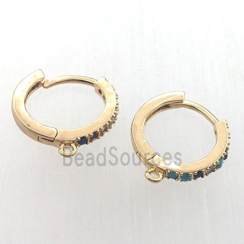 copper huggie earring hoop pave zircon with loop, gold plated