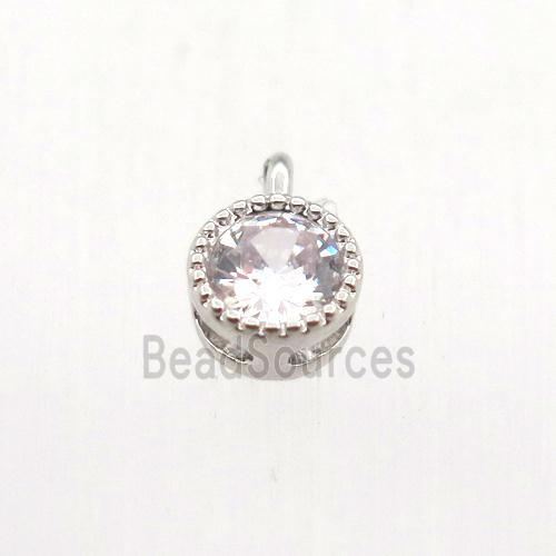 copper pendant pave zircon, circle, platinum plated