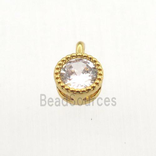 copper pendant pave zircon, circle, gold plated