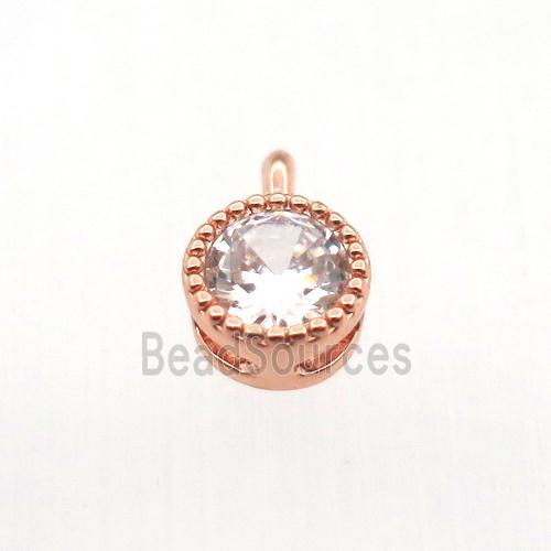 copper pendant pave zircon, circle, rose gold