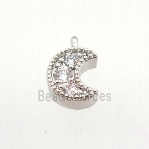 copper pendant pave zircon, moon, platinum plated