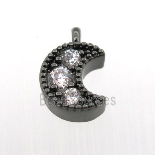 copper pendant pave zircon, moon, black plated