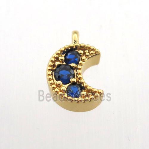 copper pendant pave zircon, moon, gold plated