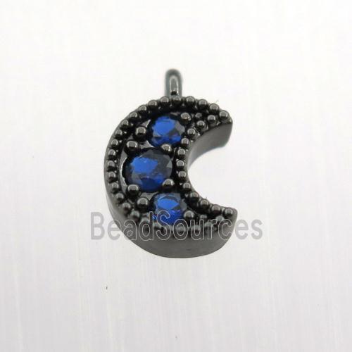 copper pendant pave zircon, moon, black plated