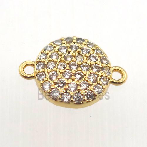 copper connector pave zircon, circle, gold plated