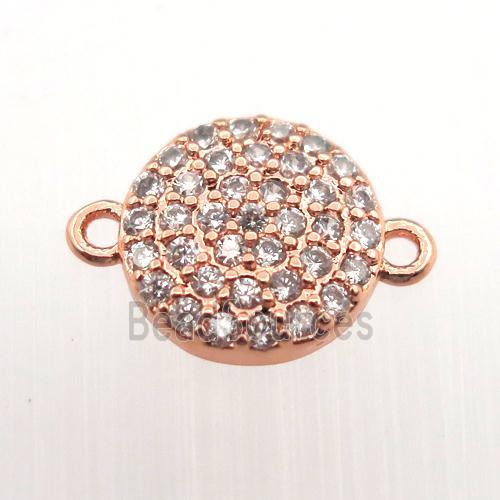 copper connector pave zircon, circle, rose gold