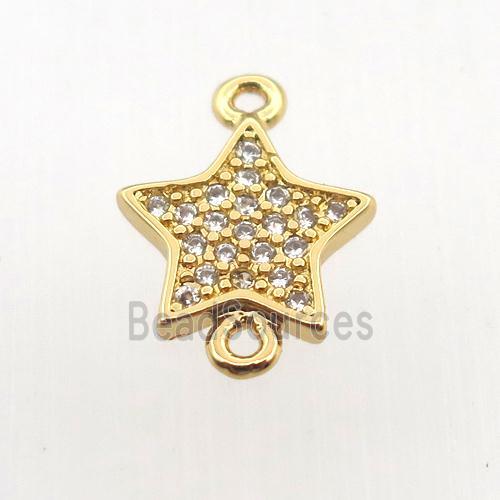 copper connector pave zircon, star, gold plated