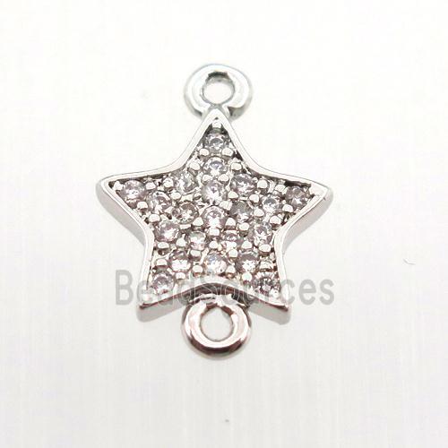 copper connector pave zircon, star, platinum plated