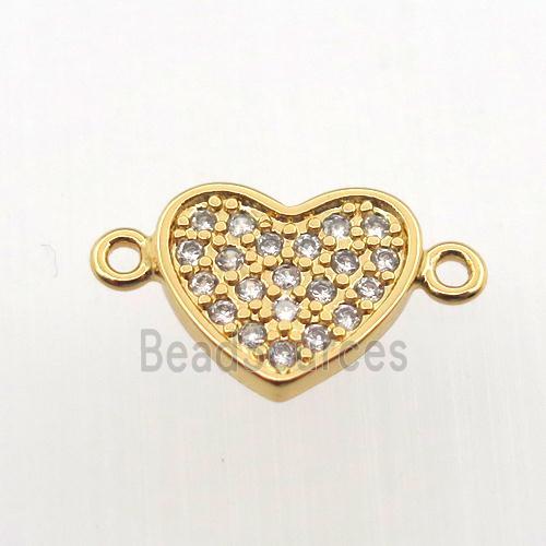 copper connector pave zircon, heart, gold plated