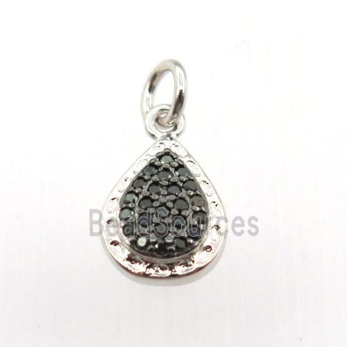 copper pendant pave zircon, teardrop, black plated