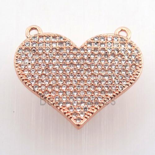 copper heart pendant pave zircon with 2loops, rose gold