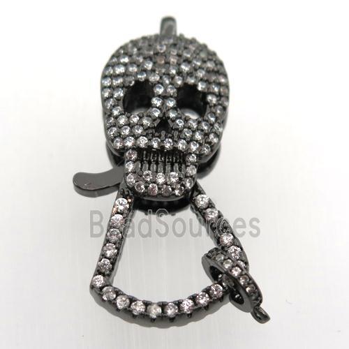 copper skull clasp pave zircon, black plated