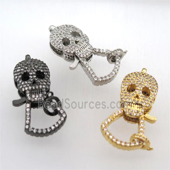 copper skull clasp pave zircon, mixed color