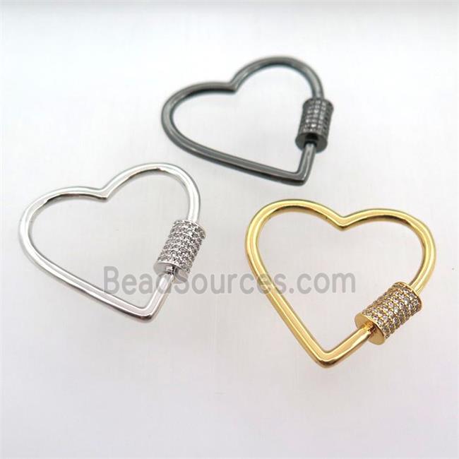 copper carabiner lock pave zircon, heart, mix color