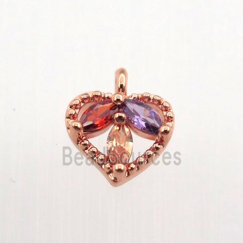 copper heart pendant pave zircon, rose gold