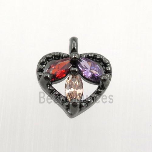 copper heart pendant pave zircon, black plated