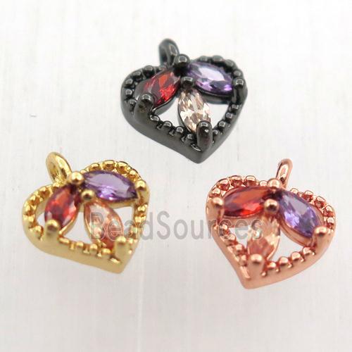 copper heart pendant pave zircon, mix color