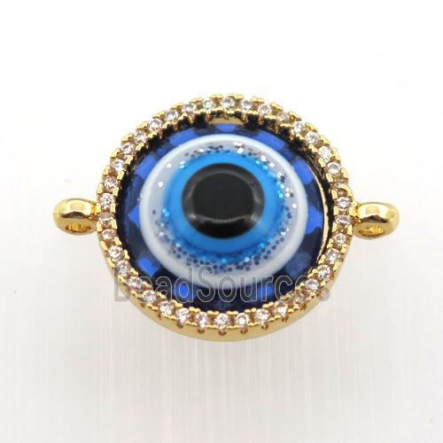 copper circle connector pave zircon with evil eye, gold plated