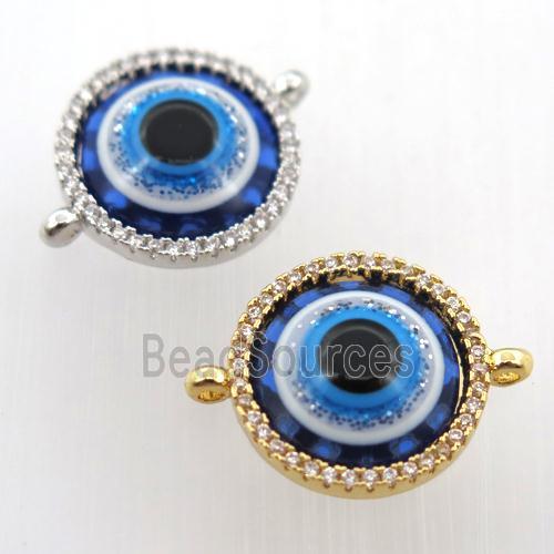 copper circle connector pave zircon with evil eye, mix color