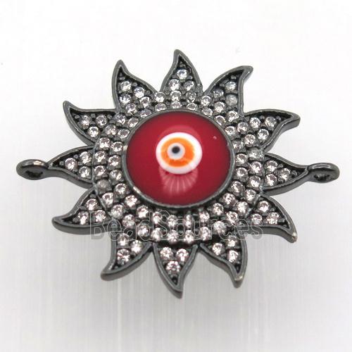 copper sun connector pave zircon with evil eye, black plated