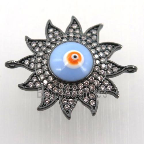 copper sun connector pave zircon with evil eye, black plated