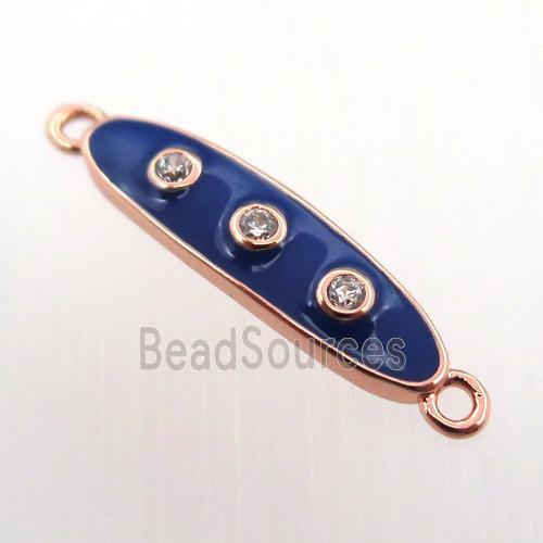 copper oval connector pave zircon with enameling, rose gold