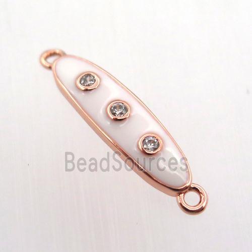 copper oval connector pave zircon with enameling, rose gold