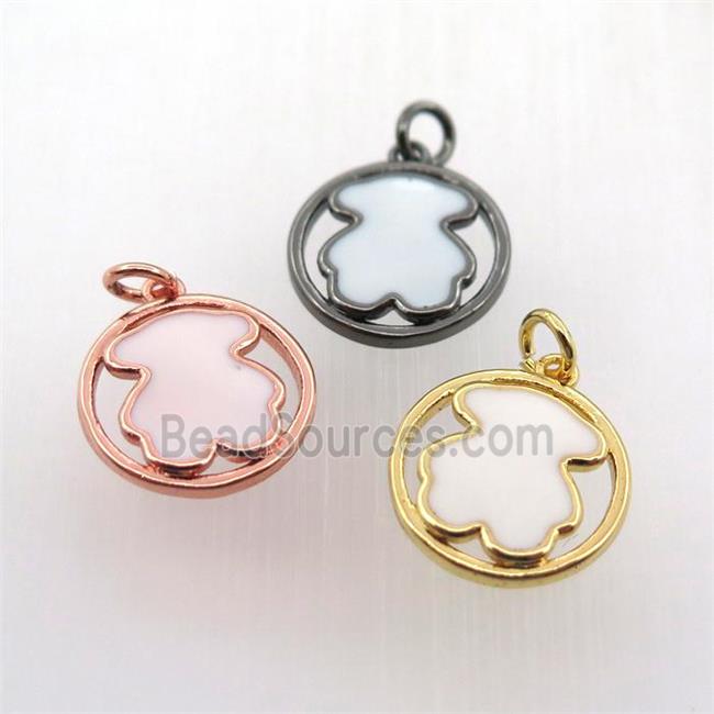 copper circle pendant with white enameling bear, mix color