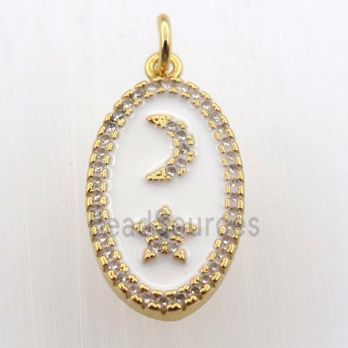 copper oval pendant pave zircon with moon star, gold plated