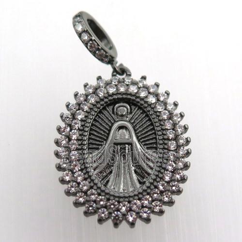 copper oval pendant paved zircon, jesu, black plated