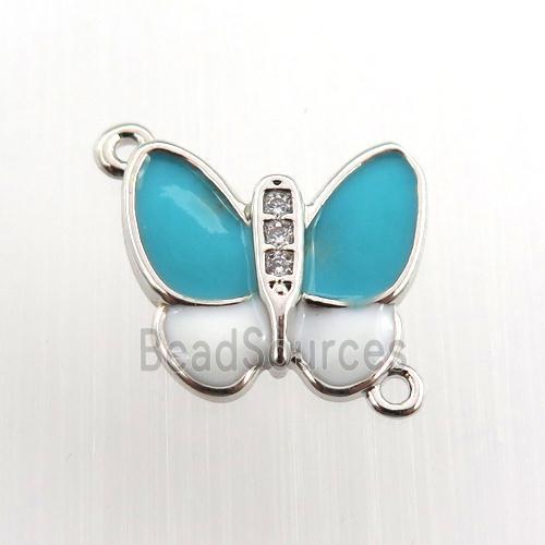 copper butterfly connector paved zircon, platinum plated