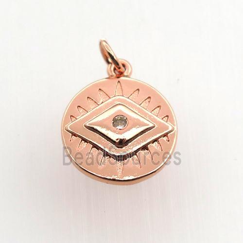 copper circle pendant paved zircon, eye, rose gold