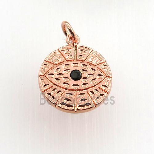 copper circle pendant paved zircon, eye, rose gold