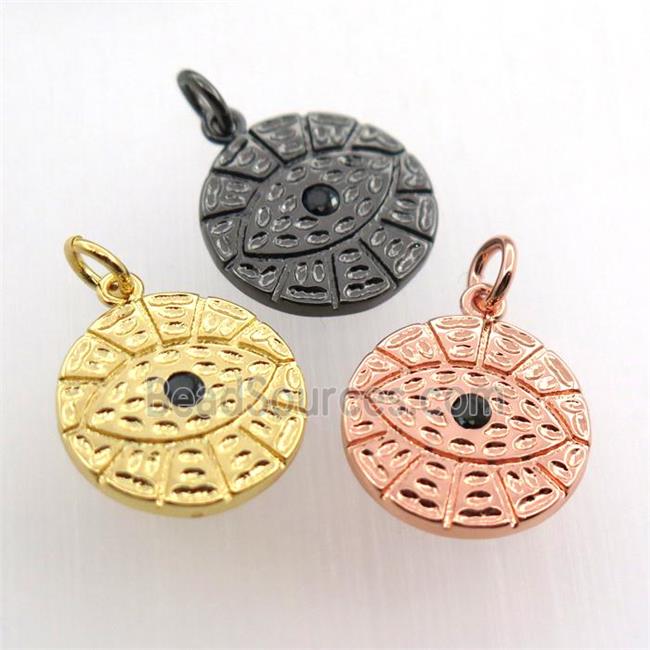 copper circle pendant paved zircon, eye, mix color