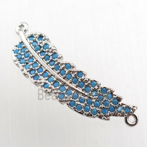 copper leaf connector paved zircon, platinum plated