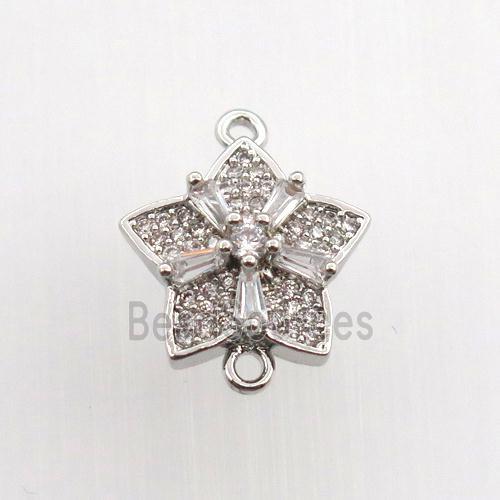 copper flower connector paved zircon, platinum plated