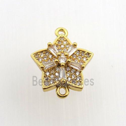 copper flower connector paved zircon, gold plated