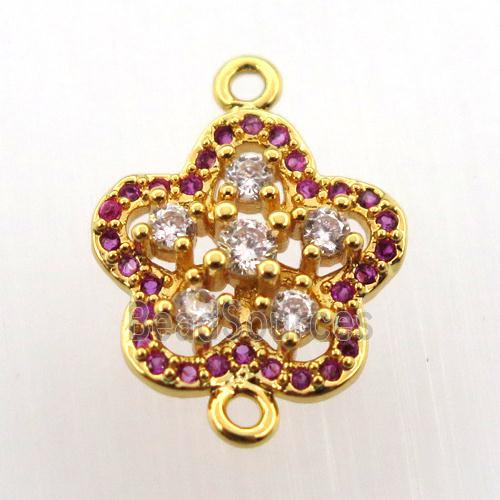 copper flower connector paved zircon, gold plated