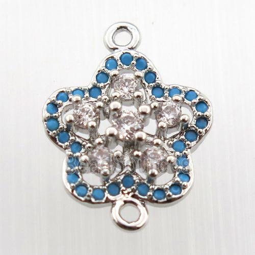 copper flower connector paved zircon, platinum plated