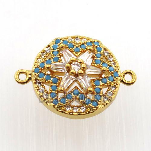 copper flower connector paved zircon, gold plated