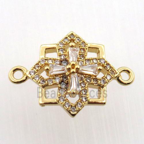 copper cross connector paved zircon, gold plated