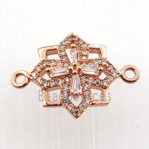 copper cross connector paved zircon, rose gold