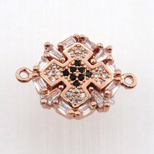 copper cross connector paved zircon, rose gold