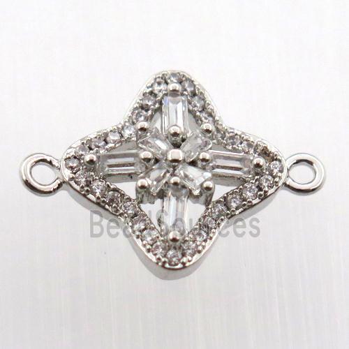 copper cross connector paved zircon, platinum plated