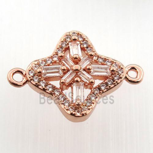 copper cross connector paved zircon, rose gold