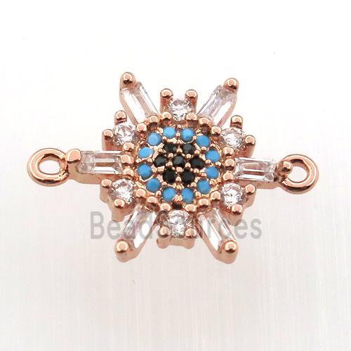 copper flower connector paved zircon, rose gold